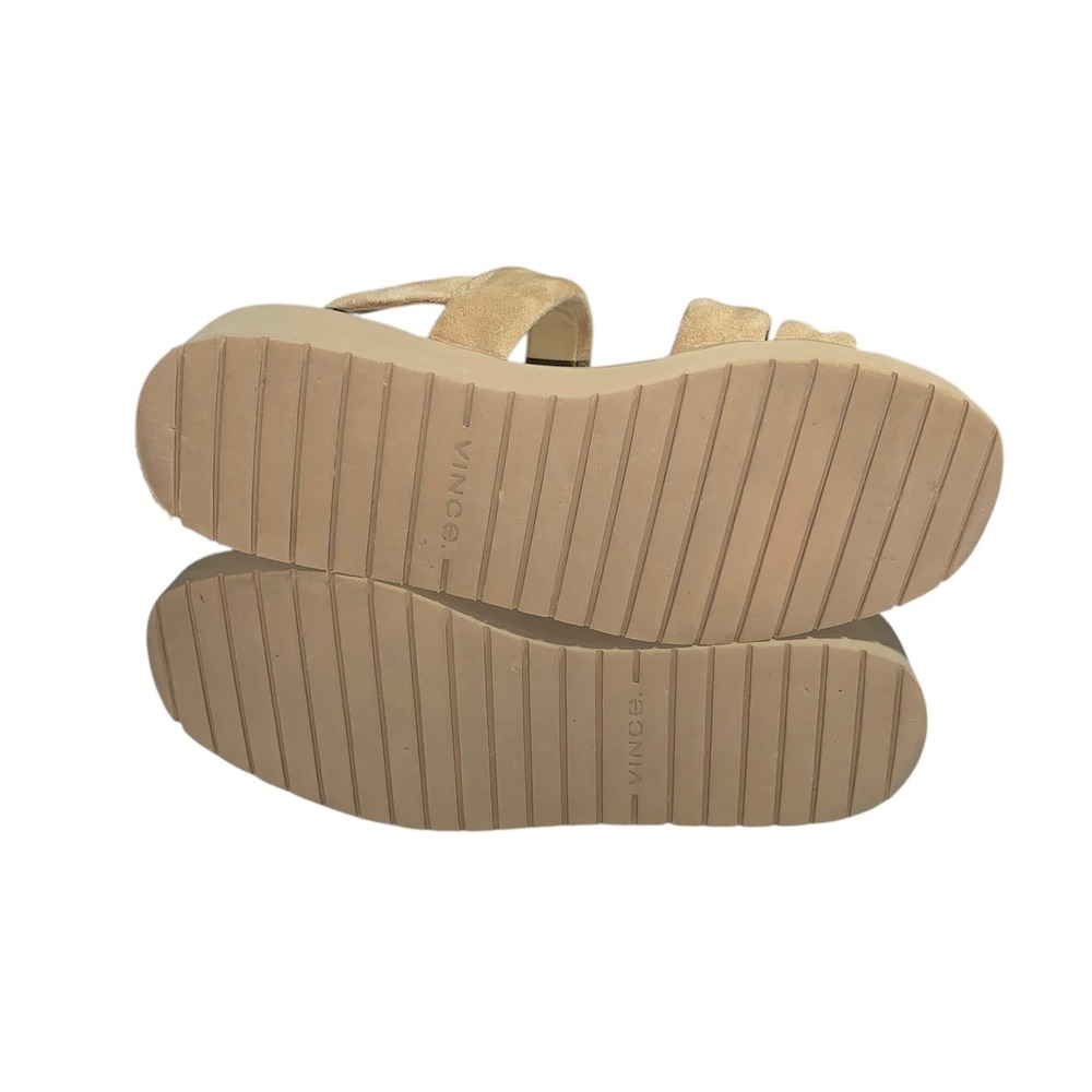 Vince Skylar Platform Sandals Womens 7.5 Beige Suede Wedge Slingback Buckle - Picture 9 of 10